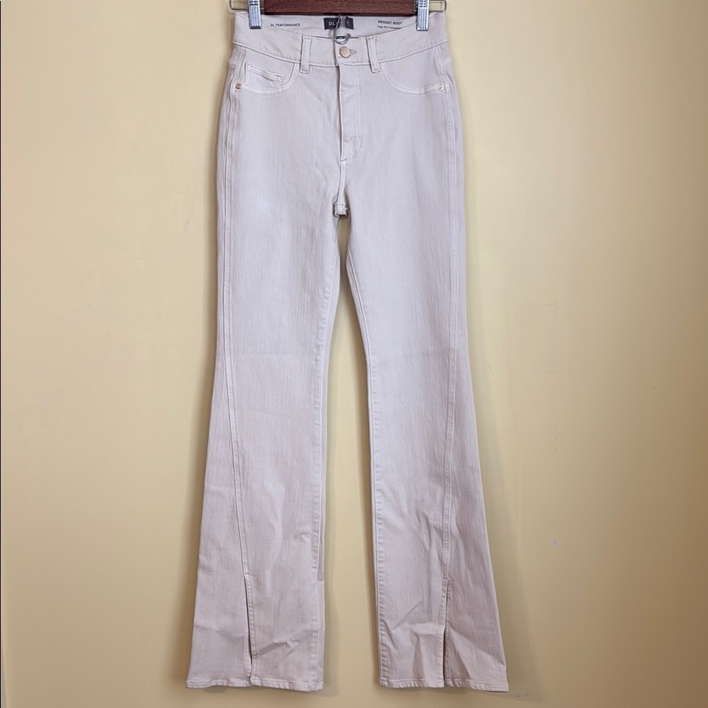 DL1961 Bridget Instasculpt High Rise Bootcut Hem Split Jeans Ecru Size 26 - Picture 3 of 17